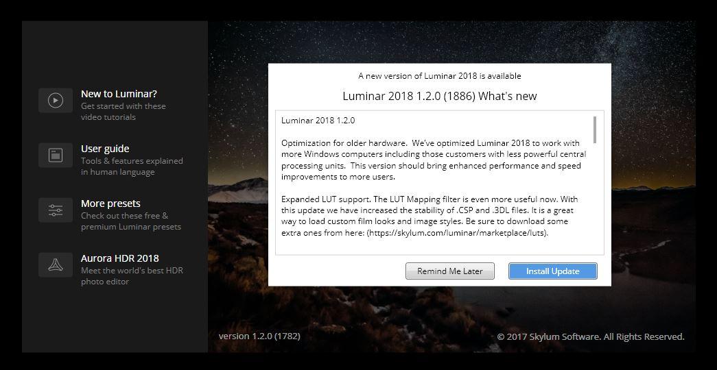 Luminar 2018 Jupiter 1.2.0 kolejna aktualizacja