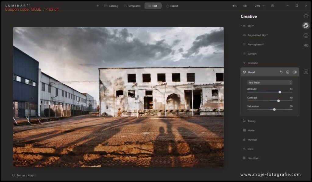 Luminar Ai LUT, Filtry  LUT Mapping Colour Lookup Tables Mood - www.moje-fotografie.com - coupon code: MOJE